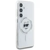 Dėklas Karl Lagerfeld Karlo Lagerfeldo mygtuko Choupette galvutės spausdintas logotipas MagSafe Samsung Galaxy S25 Plus baltas