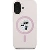 Karl Lagerfeld KLHMP16SSCMKCRHP iPhone 16 6,1 colio eilinis/rožinis kietas dėklas Silikoninis Karl&Choupette galvučių žiedas MagSafe