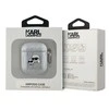 Karl Lagerfeld PU Embossed Karl and Choupette Heads dėklas ausinėms AirPods 1/2 sidabrinės spalvos