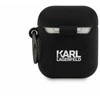 Karl Lagerfeld Rue St Guillaume silikoninis dėklas ausinėms AirPods 1/2 juodos spalvos