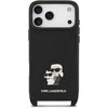 Karl Lagerfeld Saffiano Crossbody Strap Metal Karl and Choupette dėklas skirtas Apple iPhone 17 Pro juodos spalvos