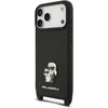 Karl Lagerfeld Saffiano Crossbody Strap Metal Karl and Choupette dėklas skirtas Apple iPhone 17 Pro juodos spalvos