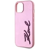 Dėklas Karl Lagerfeld Wrinkled Metal Signature Apple iPhone 15 rožinės spalvos