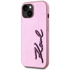 Dėklas Karl Lagerfeld Wrinkled Metal Signature Apple iPhone 15 rožinės spalvos