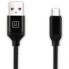 Laidas REAL-EL Premium USB A – C tipo, audinio, juodos spalvos, 2 m, tekstilinis