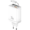 Laidinis įkroviklis USAMS Xiang Series CC296 30W 1xUSB-C 1xUSB-A + USB-C cable baltos spalvos
