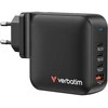 Laidinis įkroviklis Verbatim Mini GaN 165W 3xUSB-C PD/1x USB-A QC juodos spalvos 32216