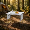 Turistinis stalas 120×60 cm, sulankstomas į lagaminą, 2 lentynos, baltas MultiGarden