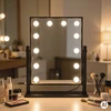 LED kosmetinis veidrodis 30×40 cm su apšvietimu, 3 spalvų režimai, 12 lempučių, juodas ModernHome