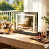 LED kosmetinis veidrodis 50×40 cm su apšvietimu, 3 spalvų režimai, juodas ModernHome