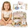 Lėlių namelis lagaminėlyje, dviaukštis, su mediniais baldais, 20 priedų rinkinys ECOTOYS