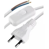 Maitinimo kabelis AC su kištuku 2m, jungikliu ir lituojamais išvadais iki 2.5A PVC 2× 0,75mm² baltas EMOS