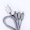 Maxlife 3in1 laidas USB – Lightning + USB-C + microUSB 1,0 m 2,1A pilkas nailoninis