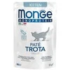 Monge Monoprotein Kitten begrūdis konservuotas pašaras jaunoms katėms su upėtakiu 85g