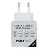 Musthavz to Go 2 Port PD įkroviklis USB-A + USB-C 20W, baltos spalvos