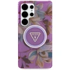 Dėklas Guess Glitter Flowers Triangle Mygtukai MagSafe for Samsung Galaxy S25 Ultra violetinė