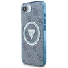 Guess IML Metal Glitter 4G Circle Triangle MagSafe dėklas, skirtas iPhone 16e - Mėlyna