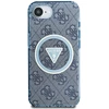Guess IML Metal Glitter 4G Circle Triangle MagSafe dėklas, skirtas iPhone 16e - Mėlyna