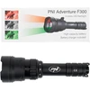 PNI Adventure F300 LED žibintuvėlis, 3 spalvos: balta, raudona, žalia, atstumas 500 m, šviesos srautas 540 lm, 18650 3000mAh baterija komplekte, baterijos įkroviklis komplekte, priartinimo ir šviesos intensyvumo reguliavimo funkcija