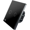 PNI SH222 stiklinis dvigubas jutiklinis jungiklis, juodas su LED indikatoriumi