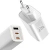 Rock laidinis įkroviklis Ice2Cube GaN – USB + 2xType C – PD 65W 3A baltos spalvos