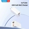 Rock laidinis įkroviklis Ice2Cube GaN – USB + 2xType C – PD 65W 3A baltos spalvos