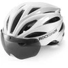 Rockbros Bike šalmas with Visor, Detachable UV Goggles, Unisex, Glossy – baltos spalvos