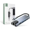 Šakotuvas 5in1 USB HUB USB-C to 2xUSB + HDMi + USB-C + LAN RJ45 Adapteris Tech-Protect V3-HUB pilkos spalvos