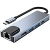 Šakotuvas 5in1 USB HUB USB-C to 2xUSB + HDMi + USB-C + LAN RJ45 Adapteris Tech-Protect V3-HUB pilkos spalvos