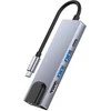 Šakotuvas 5in1 USB HUB USB-C to 2xUSB + HDMi + USB-C + LAN RJ45 Adapteris Tech-Protect V3-HUB pilkos spalvos
