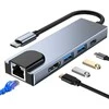 Šakotuvas 5in1 USB HUB USB-C to 2xUSB + HDMi + USB-C + LAN RJ45 Adapteris Tech-Protect V3-HUB pilkos spalvos