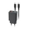 Setty USB-A + USB-C PD/QC 30W sieninis įkroviklis juodas + USB-C laidas 1m RLSK-AC-01 juodas