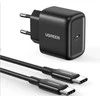 Sieninis įkroviklis UGREEN CD250, 25W, USB-C (juodas) + USB-C į USB-C laidas, 2m (juodas)