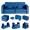 Sudedama modulinė sofa vaikams, didelė, 2 vietų, „pasidaryk pats“, 10 minkštų pagalvių – mėlyna ECOTOYS