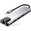 Tech-Protect HB02 HUB Adapteris 6in1 USB-C + USB2.0 + USB3.0 + HDMI 4K 30Hz + RJ45 + PD100W - pilka