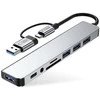 Tech-Protect HB06 HUB Adapteris 8in1 TYPE-C + USB2.0 + USB3.0 + SD/TF + AV3.5 - pilka