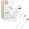 Tech-Protect NCA45W-GAN 2-PORT laidinis įkroviklis PD 45W / QC3.0 + TYPE-C kabelis baltos spalvos