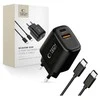 Tech-Protect NCA45W-GAN 2-Port laidinis įkroviklis PD 45W / QC3.0 + Type-C kabelis juodos spalvos