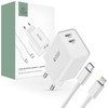 Tech Protect Sieninis įkroviklis 2x USB-C PD 35W + Cable USB-C – Lightning baltos spalvos
