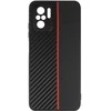 Tel Protect CARBON dėklas skirtas Xiaomi Redmi Note 10/Note 10S/Poco M5S juodos spalvos with red stripe