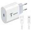 Tinklo įkroviklis T-PHOX ISPEED 20W + kabelis USB-C/lightning baltos spalvos