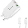Tinklo įkroviklis T-PHOX SPEEDY USB-C 20W/USB 18W PD QC + KABELIS LIGHTNING 1M baltos spalvos