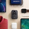 UNIQ Voyage World įkroviklio adapteris 33W + 2xUSB + PD 18W + QC 3.0 anglies pilkas (LITHOS kolekcija)