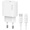 USAMS laidinis įkrovimas. 1xUSB-C T65 PD20WPD greito įkrovimo US-CC226 + USB-C/Lightning kabelis US-SJ712 30W