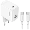 USAMS CC339 T76 45W GaN USB-C sieninis įkroviklis + SJ711 USB-C į USB-C laidas (1m, baltas)