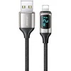 USAMS Braided Kabelis U78 Lightning 1.2m LED 2.4A Fast Charging sidabrinis juodos spalvos SJ543USB02 (US-SJ543)