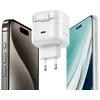 USAMS įkroviklis 1xUSB-C su ištraukiamu laidu „Lightning“ (tik antgalis) PD+QC 35W Gan greitas įkrovimas baltos spalvos