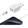 USAMS Laidinis įkroviklis 2xUSB 18W + kabelis Lightning/USB-A Fast Charging baltos spalvos series HC HCXLTZ01