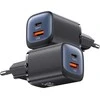 USAMS Laidinis įkroviklis CC254 30W GaNUSB-C/USB-A Fast Charging HC Series juodos spalvos CC254TC01