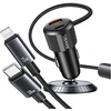 USAMS YT Series CC287 automobilinis įkroviklis 66W 1xUSB-A 1xUSB-C + 2in1 USB-C/Lightning laidas